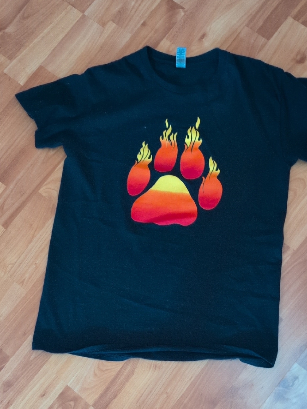 Black Tee with Flaming Paw Print Graphic